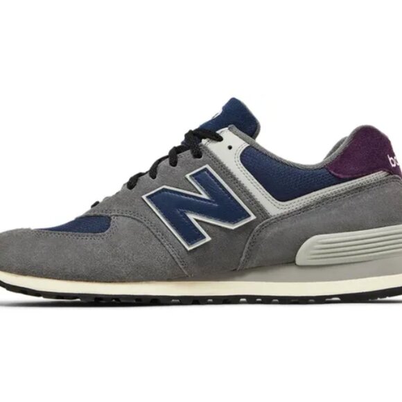 New Balance 574 Apollo Grey Navy Suede Trainers Retro Sneakers Shoes M 8 W 9.5 - Picture 1 of 12